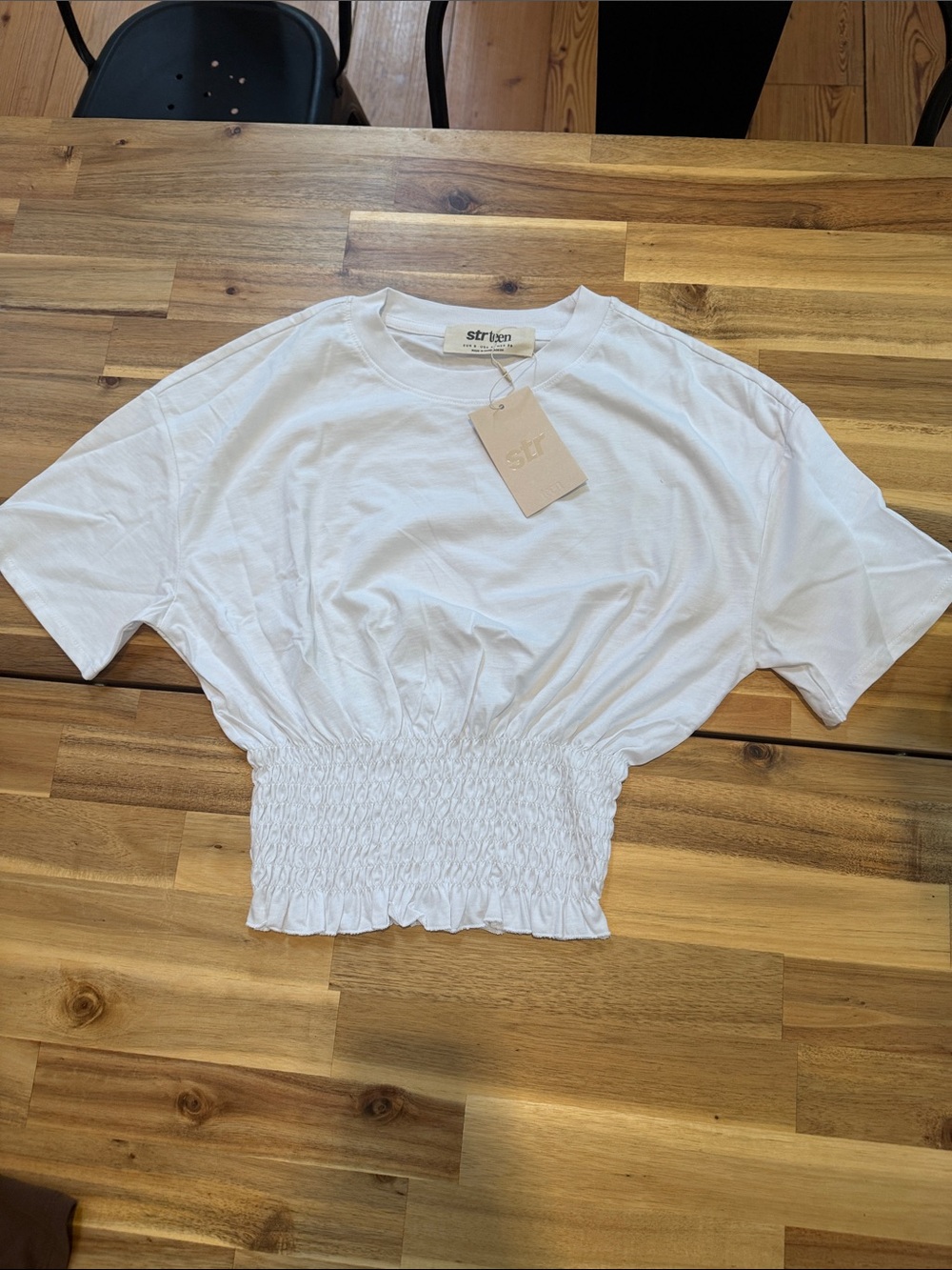 stradivarius White Smocked-Waist Crop Top